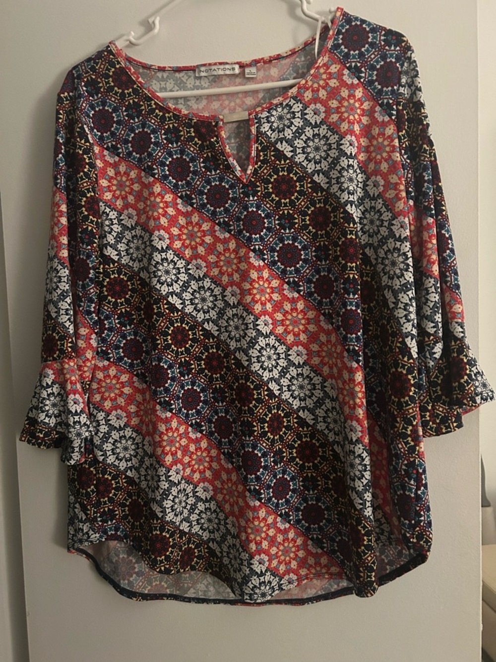Notations Red Multi-Color Printed Tunic Blouse